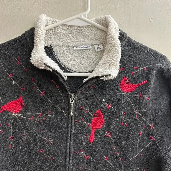 Croft & Barrow Micro Fleece Embroidered Cardinal Zip Up Jacket Sweater SMALL - Picture 8 of 15
